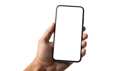 Hand holding new generation smartphone with blank screen mockup
