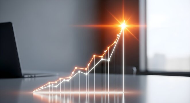 Glowing line graph showing upward trend, business growth, success - Powered by Adobe