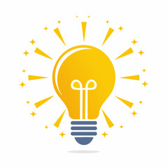 Yellow light bulb with radiating beams representing innovation and idea generation
