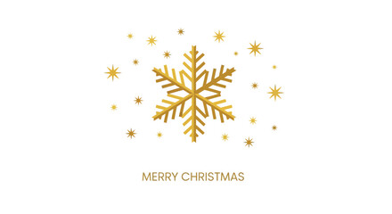 Elegant golden snowflake and stars adorn a clean white background with a merry christmas greeting below