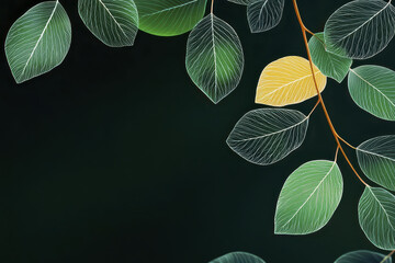 Delicate green leaves with hint of yellow against dark background create serene and calming atmosphere