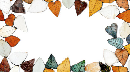 Elaborate borders made of colorful leaves create beautiful frame, showcasing nature artistry and vibrant hues