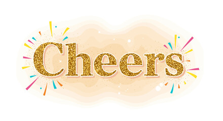 A dazzling golden glitter 'Cheers' text, surrounded by a festive explosion of colorful confetti and vibrant celebratory elements, ideal for any occasion.