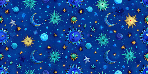 Seamless pattern with cartoon moon and stars. illustration.