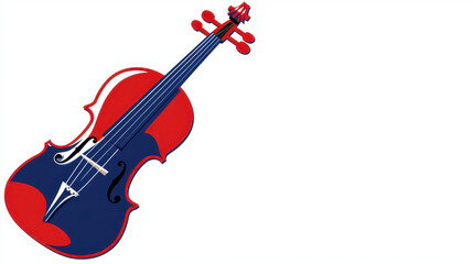 Vibrant flat graphic logo of violin featuring bold red and blue colors, showcasing artistic design and creativity