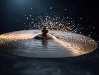 Cymbal crash action music studio photography dark background close-up motion and sound dynamics