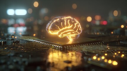 Neon Brain on a Circuit Board Symbolizing Artificial Intelligence and Technological Advancement