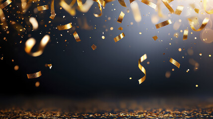 Golden confetti falling gracefully against blurred background creates festive atmosphere, perfect for celebrations
