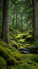 Obraz premium Exploring tranquil forest trails lush greenery nature photography serene environment ground level view outdoor adventure