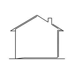 Minimalist House Outline Continuous Line Art, Simple Single Stroke Home Shape Icon, Abstract Vector Drawing for Real Estate and Shelter Symbol