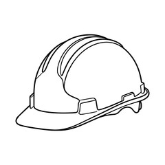 Construction Safety Hard Hat Minimalist Line Art, Outline Drawing of Industrial Safety Helmet, Simple Single Stroke Illustration for PPE and Work Safety