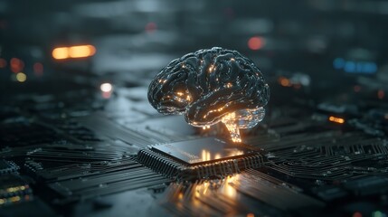 Artificial Intelligence: A Futuristic Brain Connected to a Central Processing Unit on Circuitry