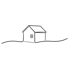 Minimalist Countryside House Line Art Illustration with Simple Landscape and Modern One Line Style