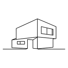 Modern Cubic House Continuous Line Drawing, Minimalist Geometric Home Outline, Simple Single Stroke Illustration for Contemporary Architecture