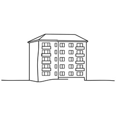 Multi-Story Apartment Building Minimalist Line Art, Simple Outline Drawing of Residential Condo Block, Hand Drawn Illustration for Urban Real Estate
