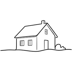 Simple Cottage House Minimalist Line Art, Single Story Home Outline Drawing, Hand Drawn Vector of Small Residential Building for Real Estate