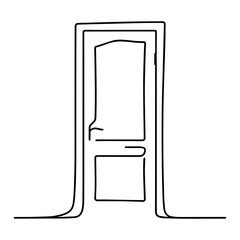 Continuous One Line Drawing of Closed Door and Frame, Minimalist Outline Art of Entrance, Simple Hand Drawn Vector for Security and Opportunity