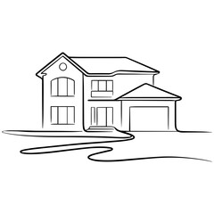 Modern Two-Story House Continuous Line Art, Minimalist Single Line Drawing of Residential Property, Simple Outline Vector for Real Estate and Architecture