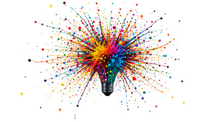 Explosion of vibrant colors bursts from a lightbulb symbolizing brilliant ideas, innovation, and creative inspiration.
