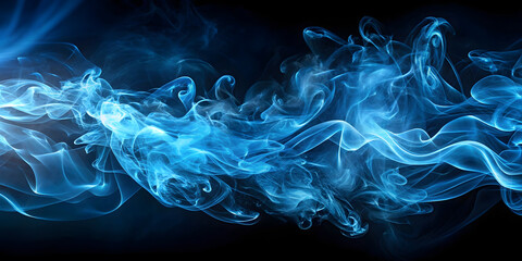 Blue smoke on black background. Abstract background. Texture. Design element.