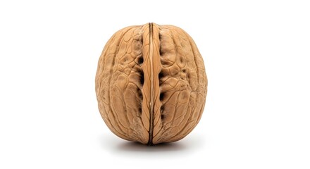 Macro shot of a whole walnut with intricate texture against a clean white background
