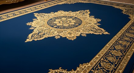 Elegant Navy Blue and Gold Prayer Mat
