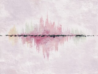 Artistic soundwave reflection urban landscape digital artwork abstract environment aerial view creative concept