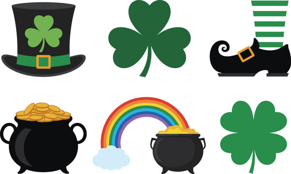 Celebrate Saint Patricks Day with Festive Irish Themed Clip Art Including Shamrocks Leprechaun Hats Pots of Gold and Rainbows Perfect for Decorations and Crafts