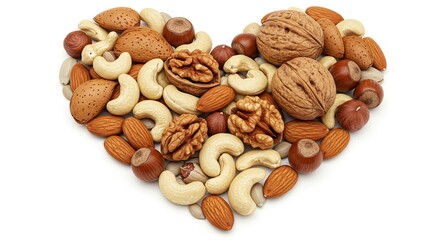 Heart shaped arrangement of mixed nuts representing love for healthy snacks