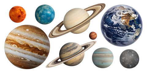 Solar system planets isolated on white background with clipping path. illustration