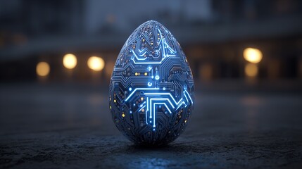 Futuristic Easter Egg Illuminated with Circuit Board Pattern in Digital Design