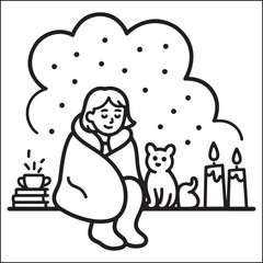 Cozy Girls season black and white coloring pages