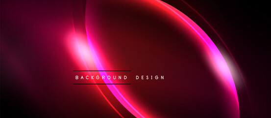 Abstract crimson backdrop features flowing lines, bright glow. Modern design suggests energy, dynamism, sophistication. Minimalist text present.