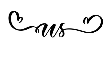 Elegant calligraphy word us in romantic family inspirational style for home and wedding decor