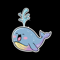 Fototapeta premium Cute Cartoon Smiling Whale with Water Spout Illustration Asset