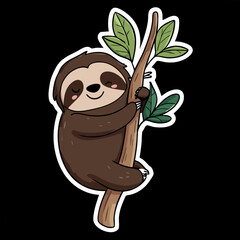 Naklejka premium Cute Handdrawn Cartoon Sloth Hanging on Tree Branch Illustration