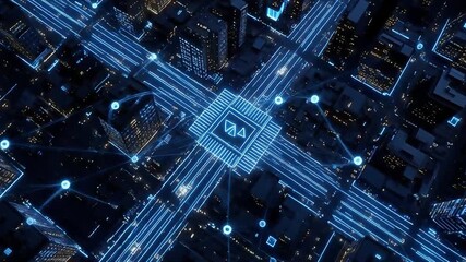 Dynamic futuristic city network pulses with vibrant digital energy and innovation - Powered by Adobe