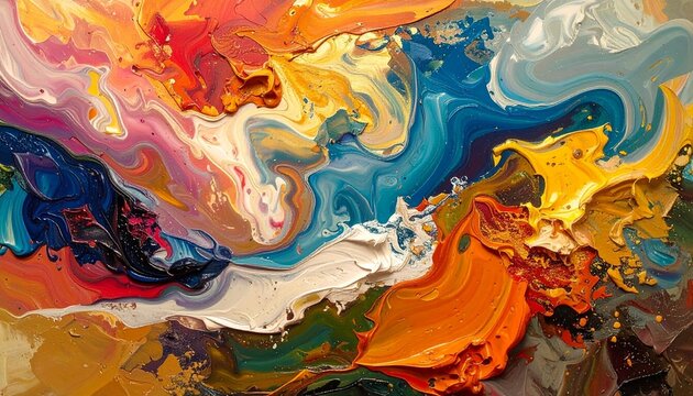 Vibrant Abstract Expressionist Oil Painting with Thick Impasto Texture