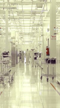 Vertical footage of workers in a Semiconductor manufacturing facility