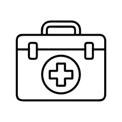 Simple line art illustration of a medical first aid kit with a red cross symbol