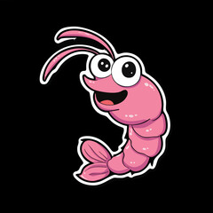 Fototapeta premium Cartoon Smiling Shrimp Mascot Character with Big Eyes and Pink Body