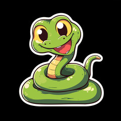Fototapeta premium Cartoonish Friendly Baby Snake Sticker Illustration on Dark Background