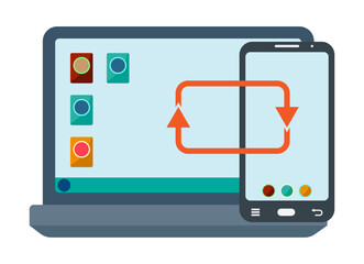 Graphical illustration of the synchronization icon of mobile devices and the computer. Synchronization or data transmission. EPS10 Vector illustration