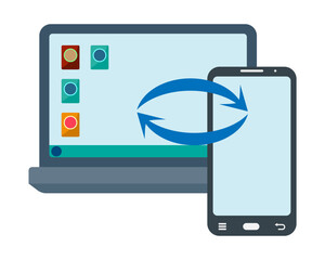 Graphical illustration of the synchronization icon of mobile devices and the computer. Synchronization or data transmission. EPS10 Vector illustration