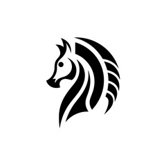 Stylized black horse head with flowing mane design on transparent background
