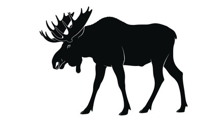 Vector illustration of black silhouette of a moose with large antlers