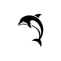 Silhouette of a dolphin jumping out of the water art on transparent background