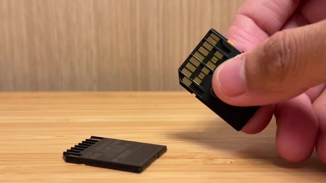 Micro SD Card Adapter Usage: Close-up on Hand Inserting Memory Card