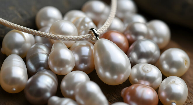 Exquisite collection of lustrous baroque pearls in varying sizes and delicate pastel hues, showcasing natural beauty and elegance for luxury jewelry design - Powered by Adobe