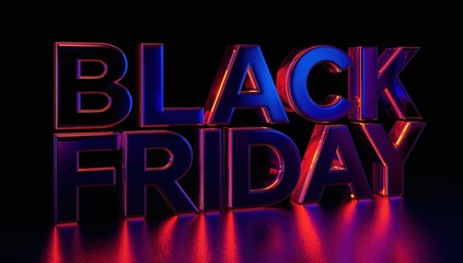Dynamic Black Friday 3D text with vibrant neon glow, perfect for promotional sales and holiday shopping campaigns